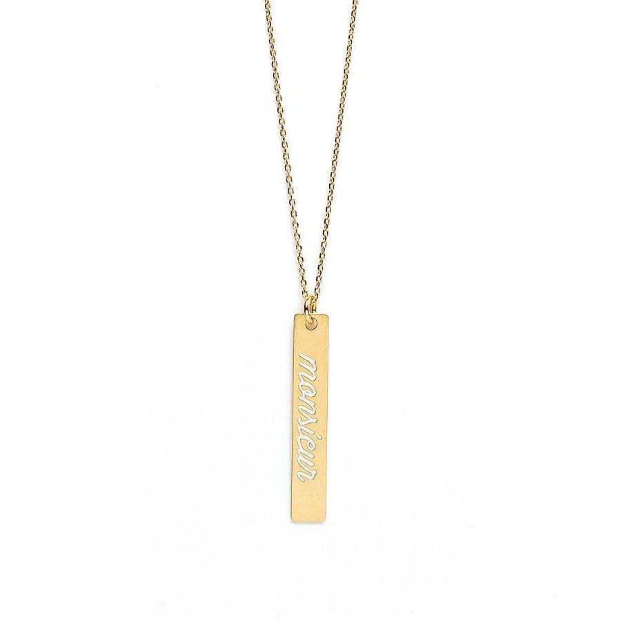 Colliers Monsieur Simone | Collier Plaque Grav Monsieur Or Ivoire