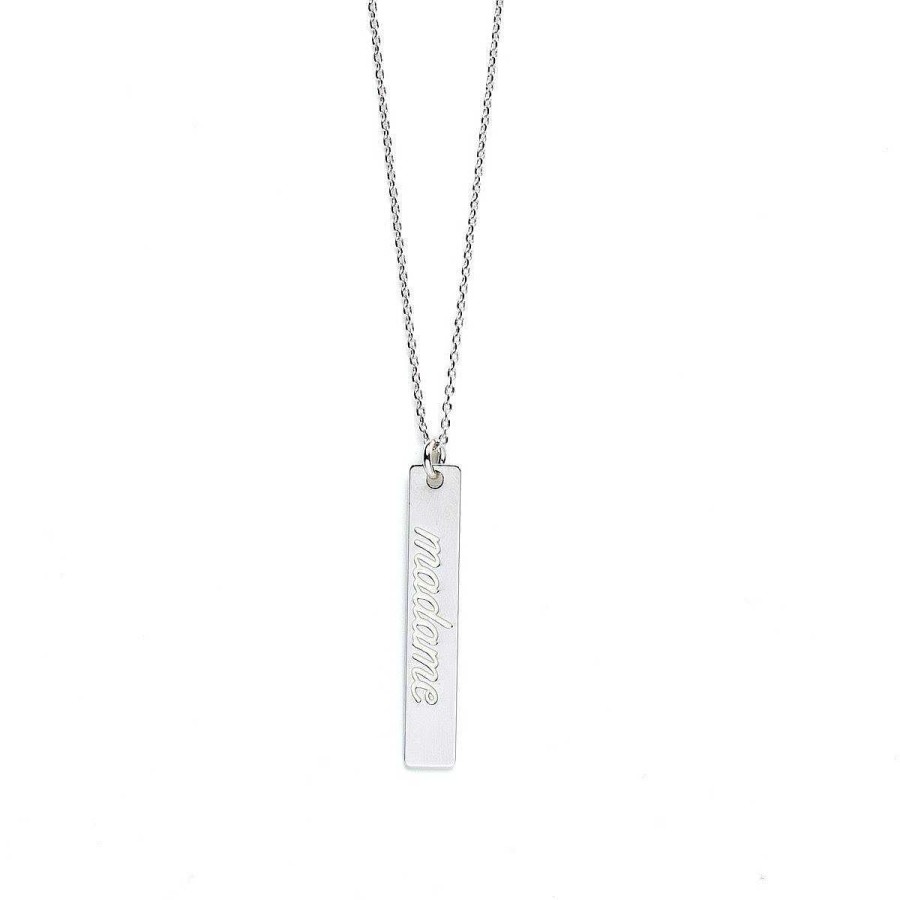 Colliers Monsieur Simone | Collier Plaque Grav Madame Argent Ivoire