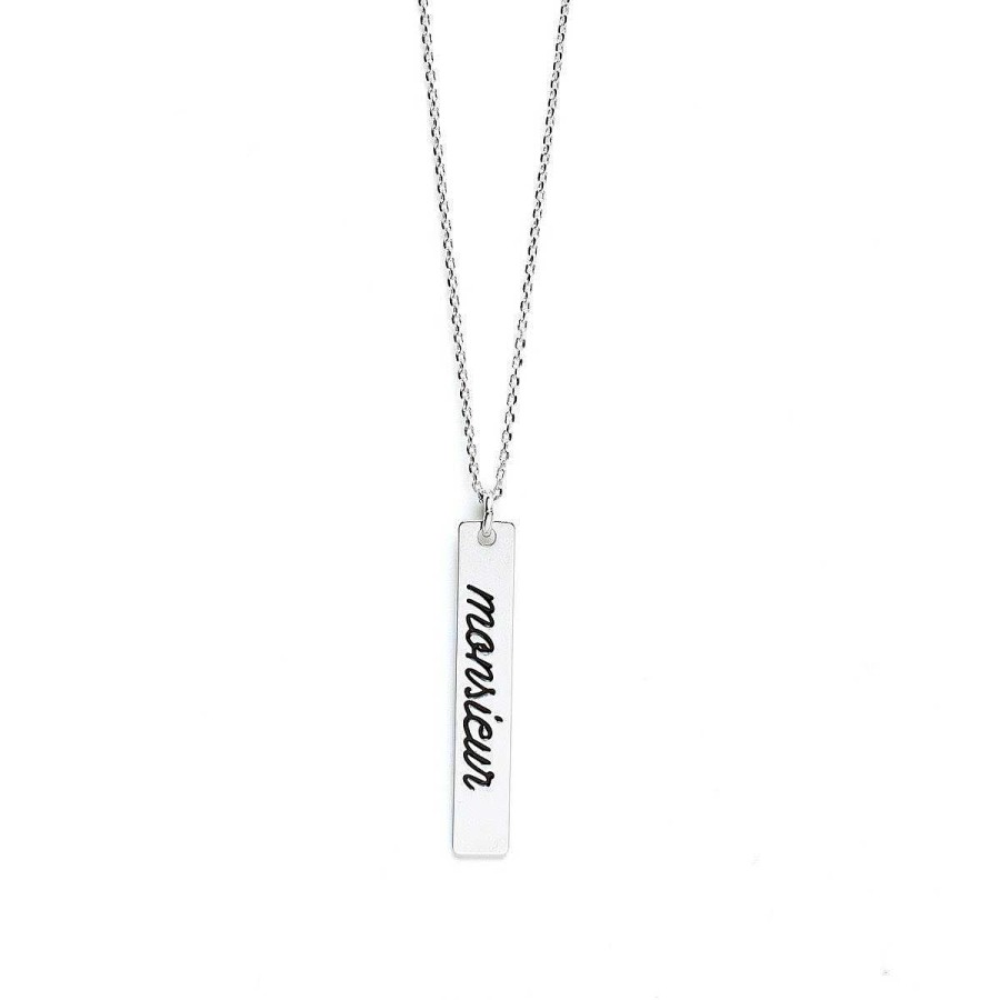 Colliers Monsieur Simone | Collier Plaque Grav Monsieur Argent Noir