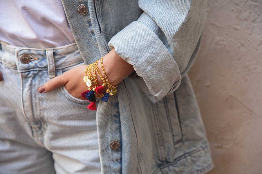 Bracelets Monsieur Simone | Bracelet Arthur Argent Bleu Marine Pompon