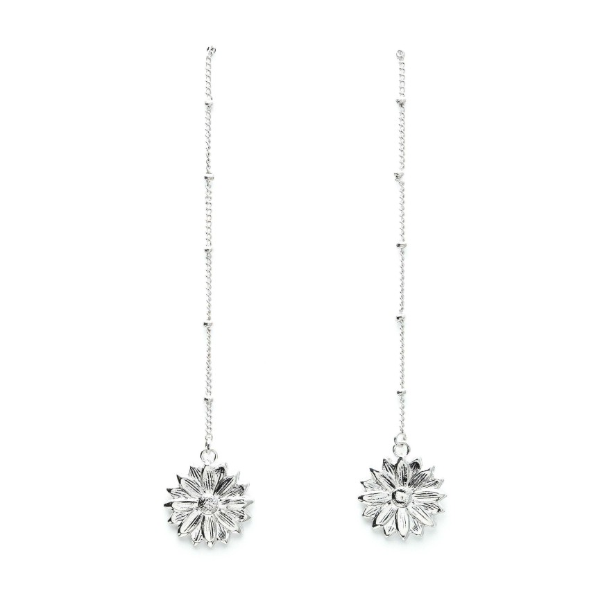 Boucles D'Oreilles Monsieur Simone | Boucles D'Oreilles Pendantes Ma A Argent Fleurs