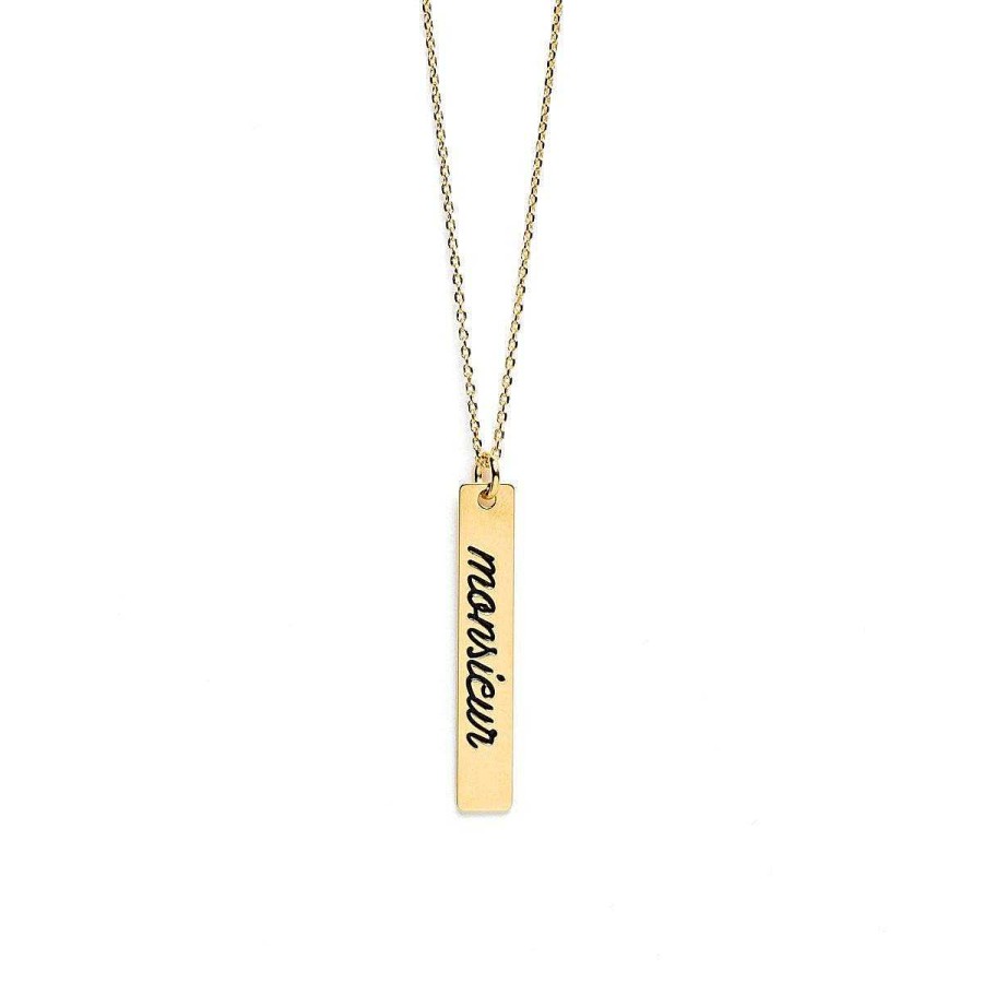 Colliers Monsieur Simone | Collier Plaque Grav Monsieur Or Noir