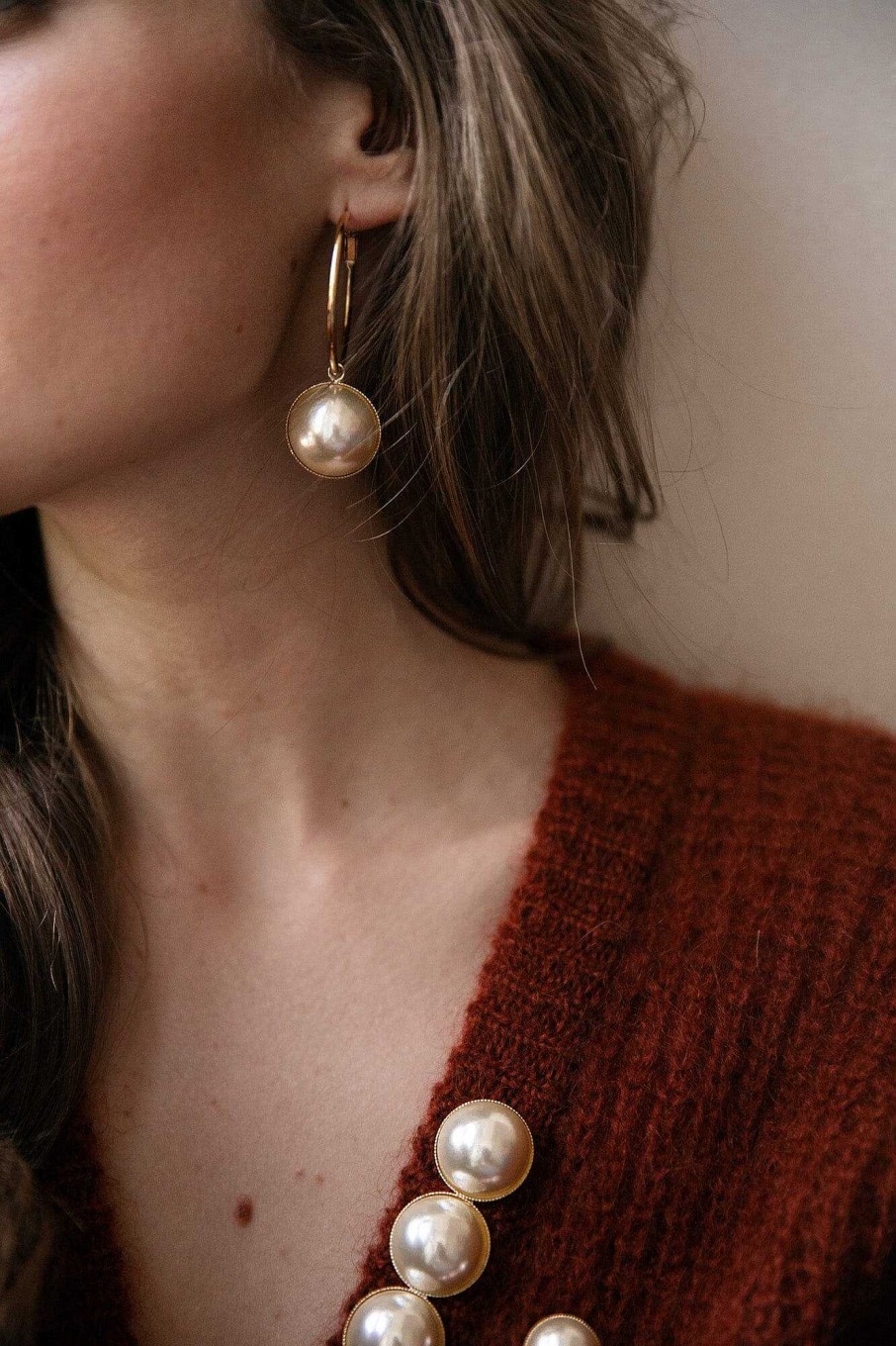 Boucles D'Oreilles Monsieur Simone | Petites Cr Oles N Lya Or Perles