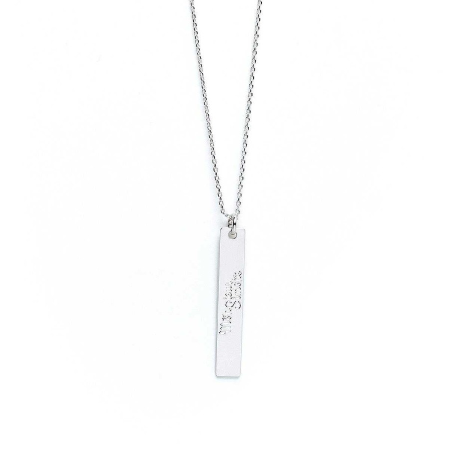 Colliers Monsieur Simone | Collier Plaque Grav Madame Argent Noir