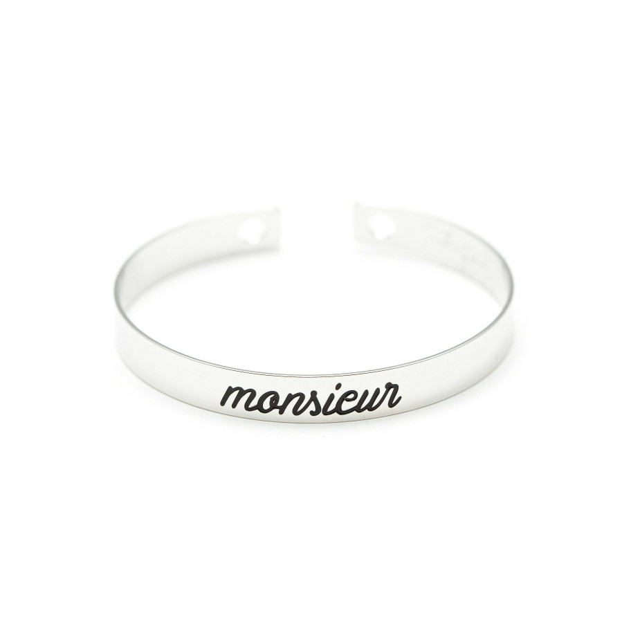 Bracelets Monsieur Simone | Jonc Grav Monsieur Argent Noir