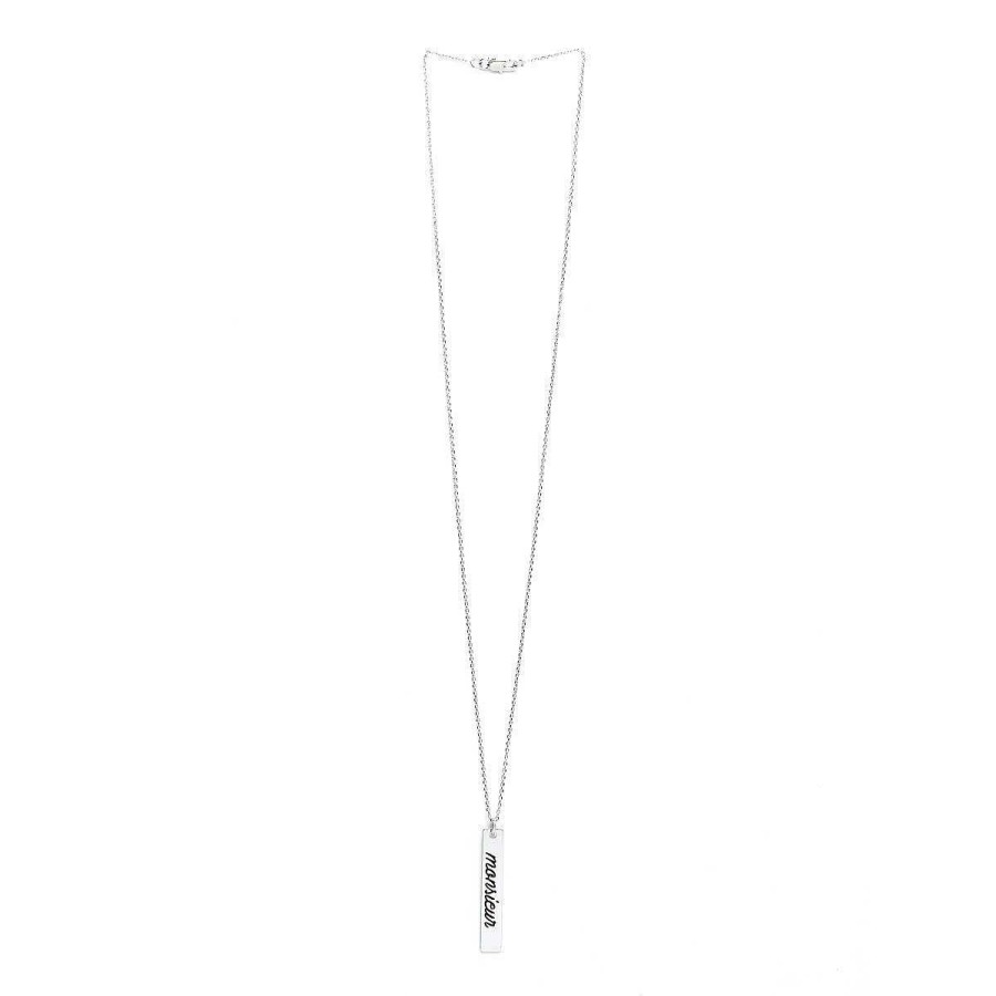 Colliers Monsieur Simone | Collier Plaque Grav Monsieur Argent Noir