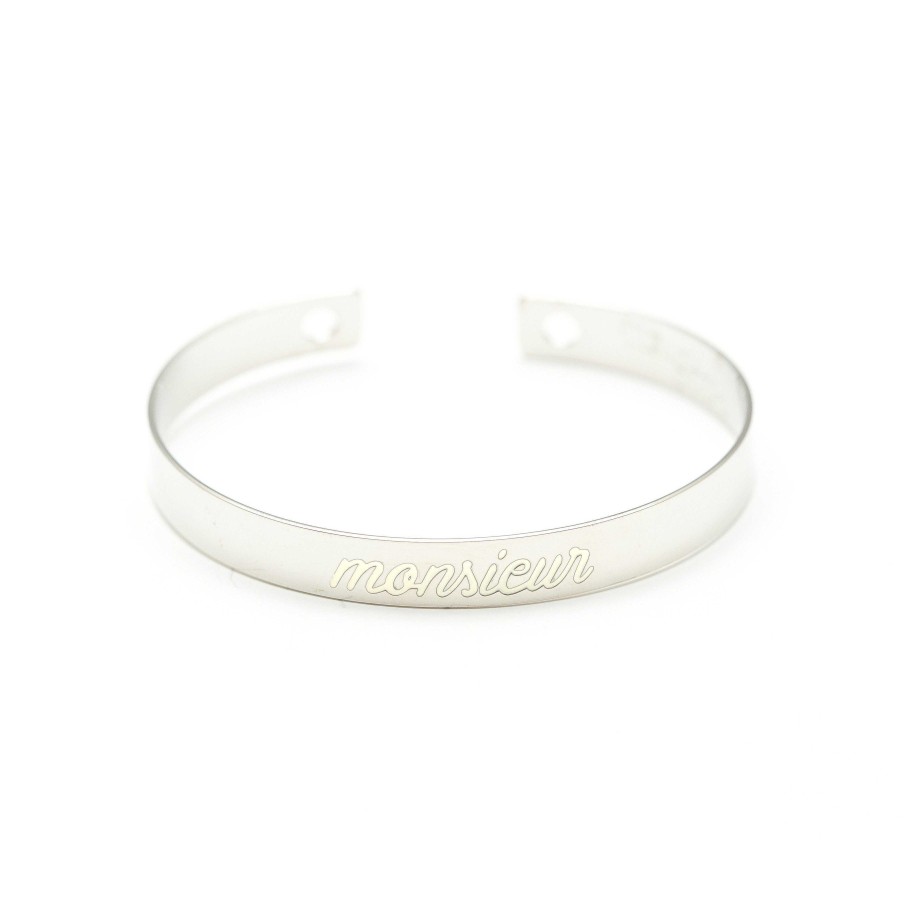 Bracelets Monsieur Simone | Jonc Grav Monsieur Argent Ivoire