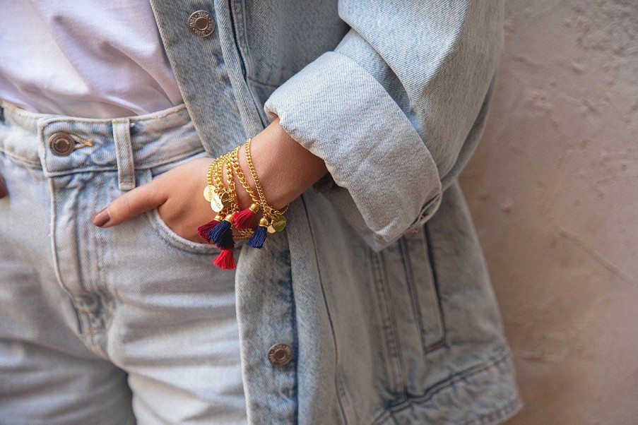 Bracelets Monsieur Simone | Bracelet Arthur Argent Rouge Pompon