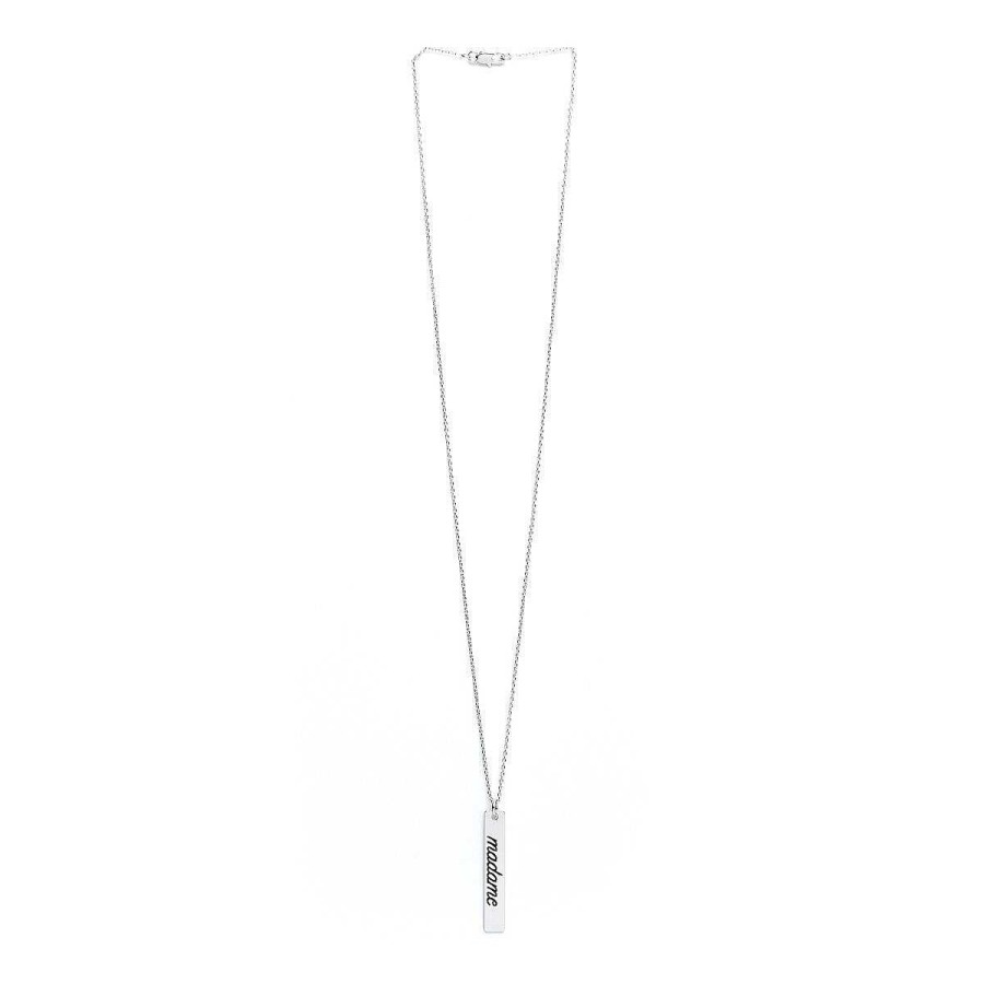 Colliers Monsieur Simone | Collier Plaque Grav Madame Argent Noir