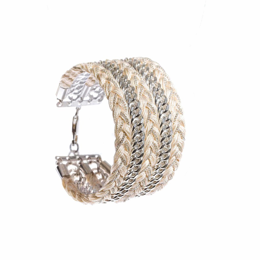 Bracelets Monsieur Simone | Bracelet Maxi Raoul Argent Ivoire Tress