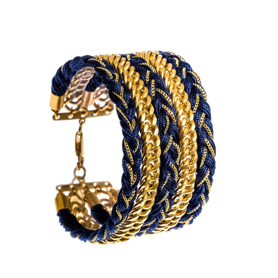 Bracelets Monsieur Simone | Bracelet Maxi Raoul Or Bleu Marine Tress